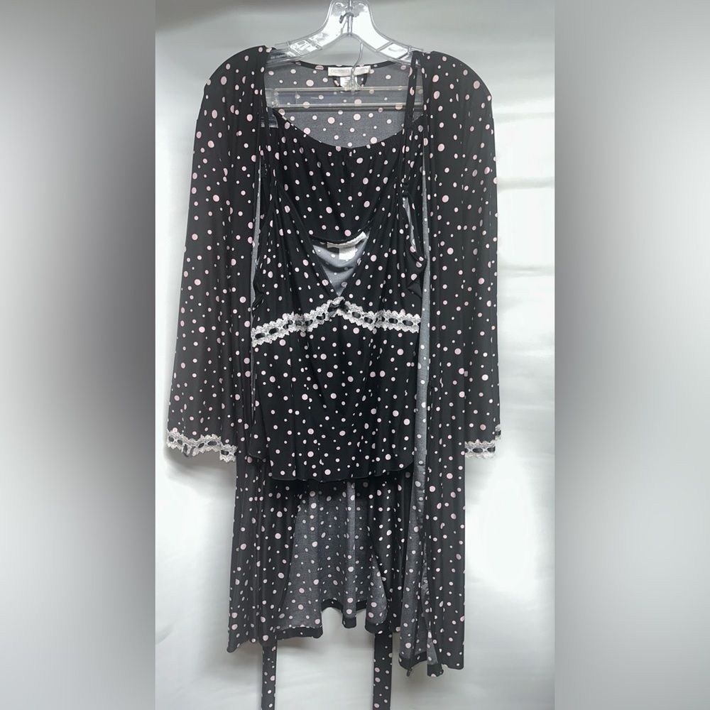 3 Pc. California Dynasty Black & Pink Polka Dot Sleep Set with Lace Trim XL